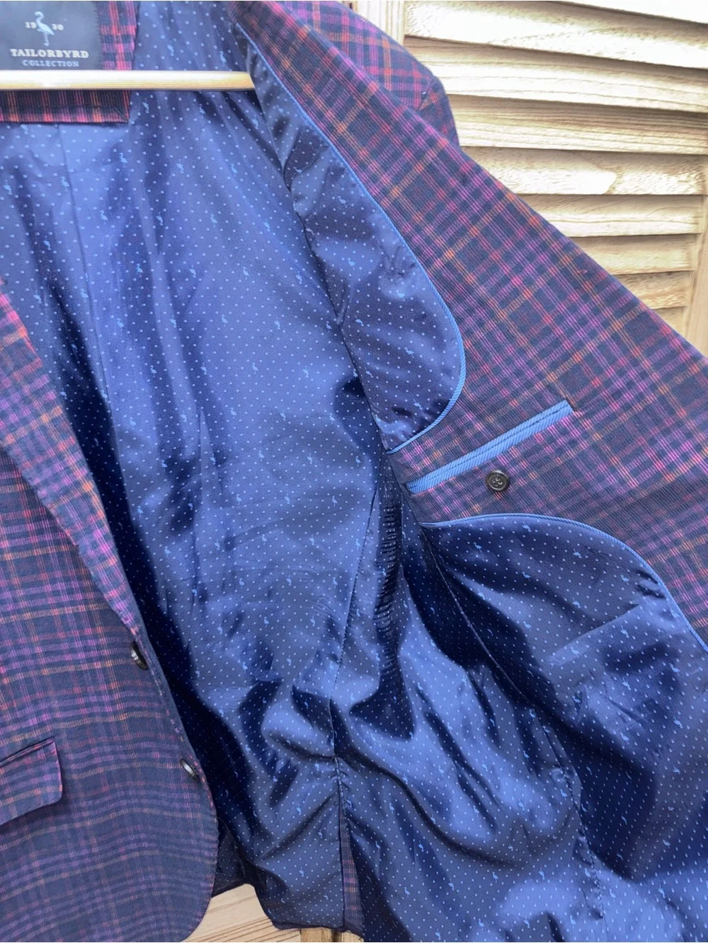 Tailorbyrd Men's Multicolor Purple Plaid Corduroy Blazer – 42R